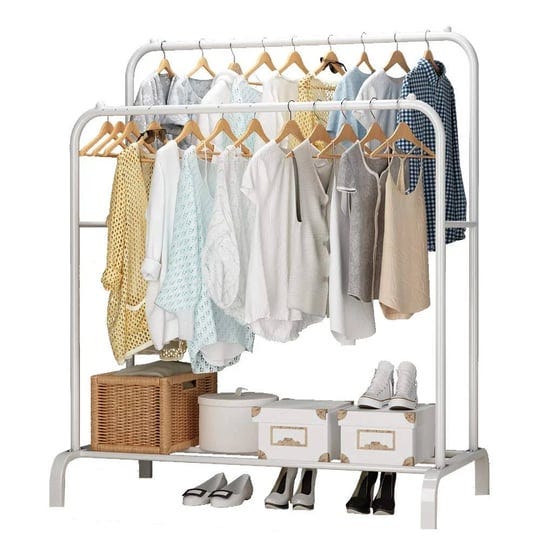 udear-garment-rack-freestanding-hanger-double-pole-multi-functional-bedroom-clothing-rack-white-1