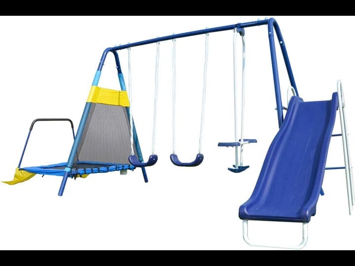 sportspower-almansor-metal-swing-set-with-glide-ride-trampoline-and-6ft-heavy-duty-slide-blue-yellow-1