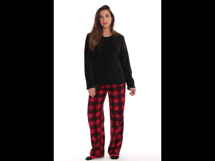 just-love-ultra-soft-womens-pajama-pant-set-nightgown-with-matching-socks-buffalo-plaid-red-black-la-1