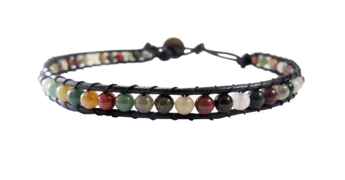 Handmade Jasper Stone Anklet with Charm - Unisex Bohemian Design | Image