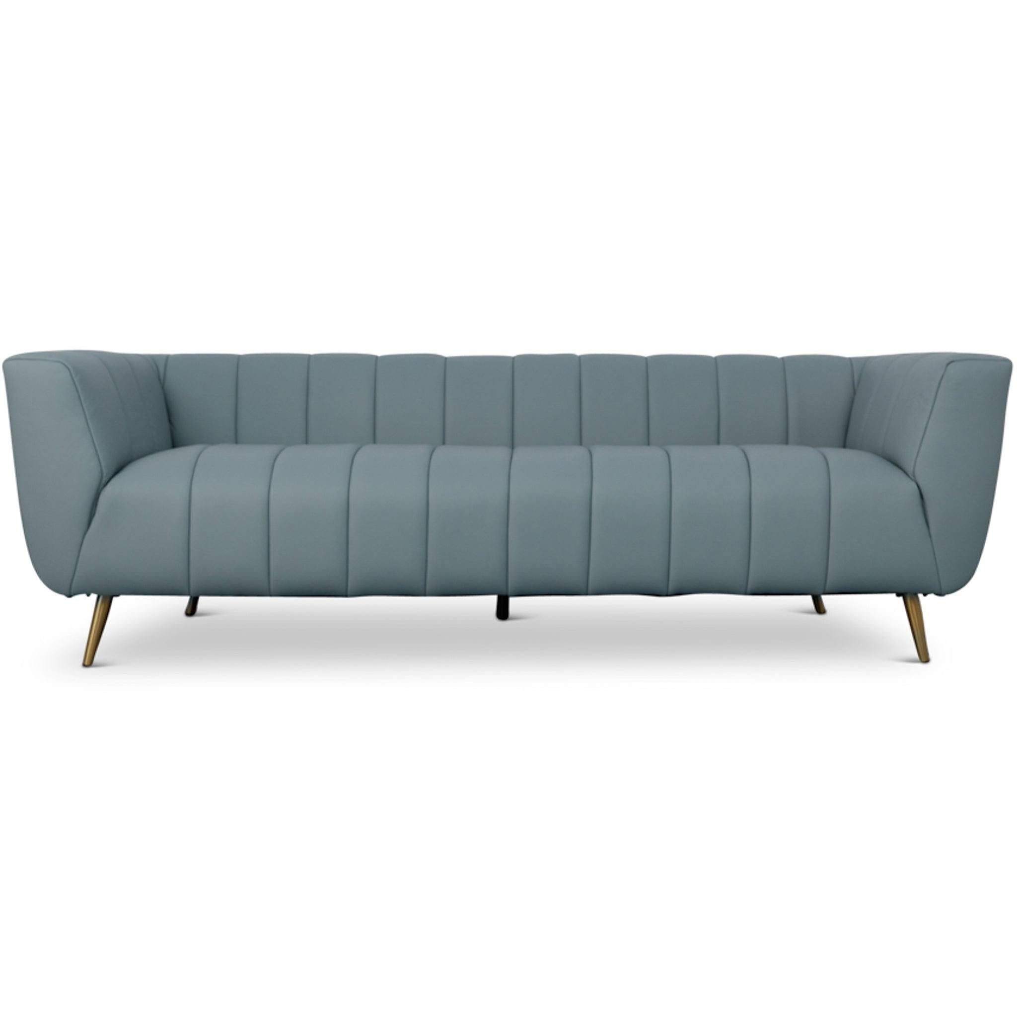 Sophisticated Blue Leather Tufted Sofa with 750 lb. Weight Capacity - Square Arm, Comfortable Seating, and Quick Assembly | Image