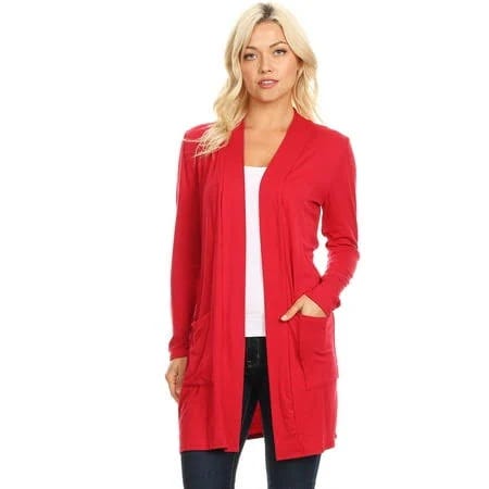 Stylish Red Open Front Cardigan for Women | Image