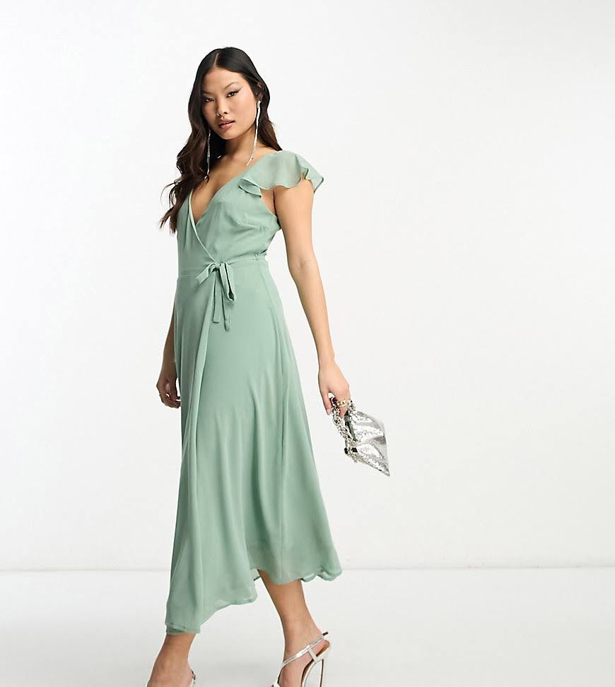 Petite Green Maxi Dress with Flutter Sleeves | Image