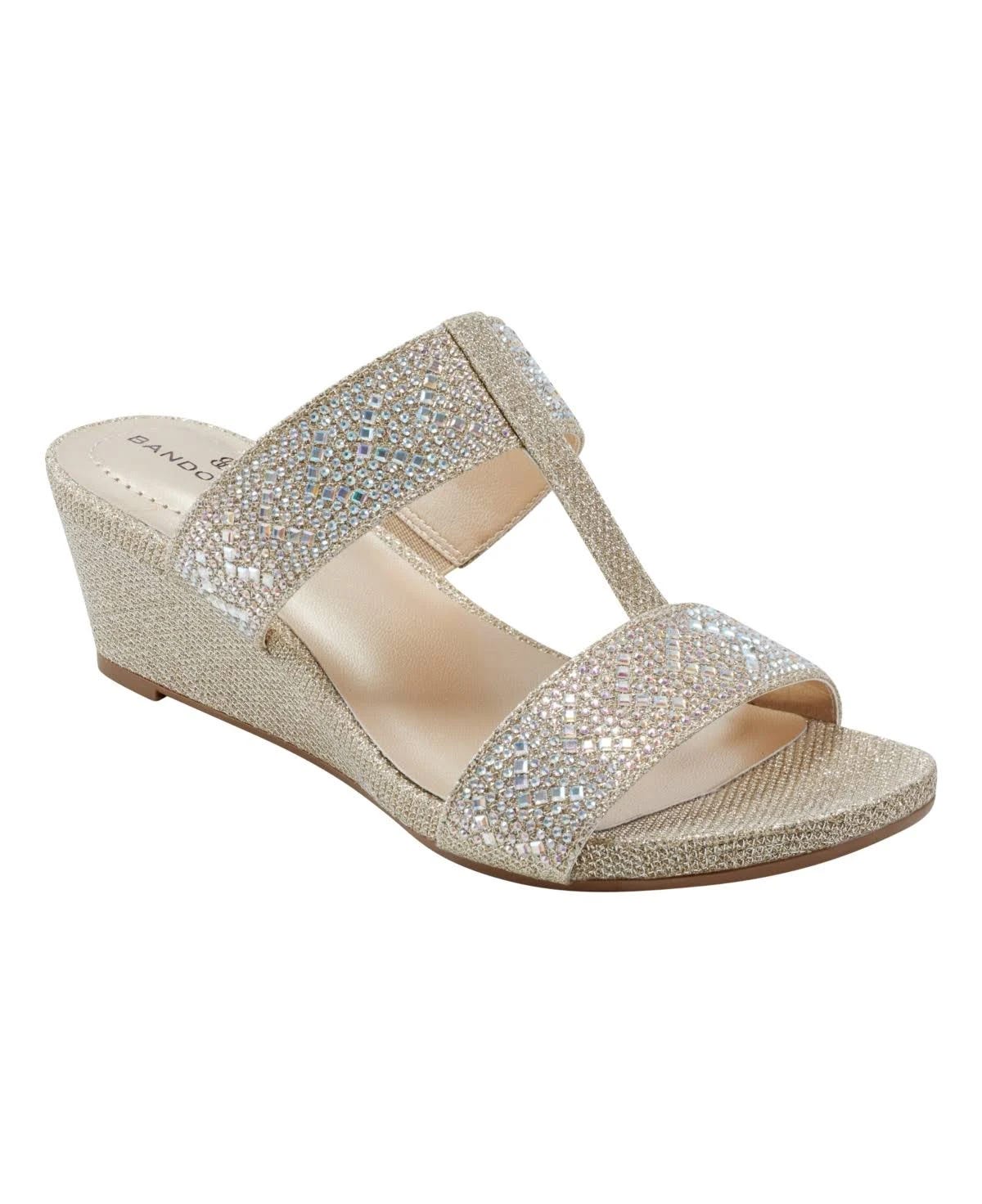 Shimmering Gold Metallic Wedge Sandals for Women | Image