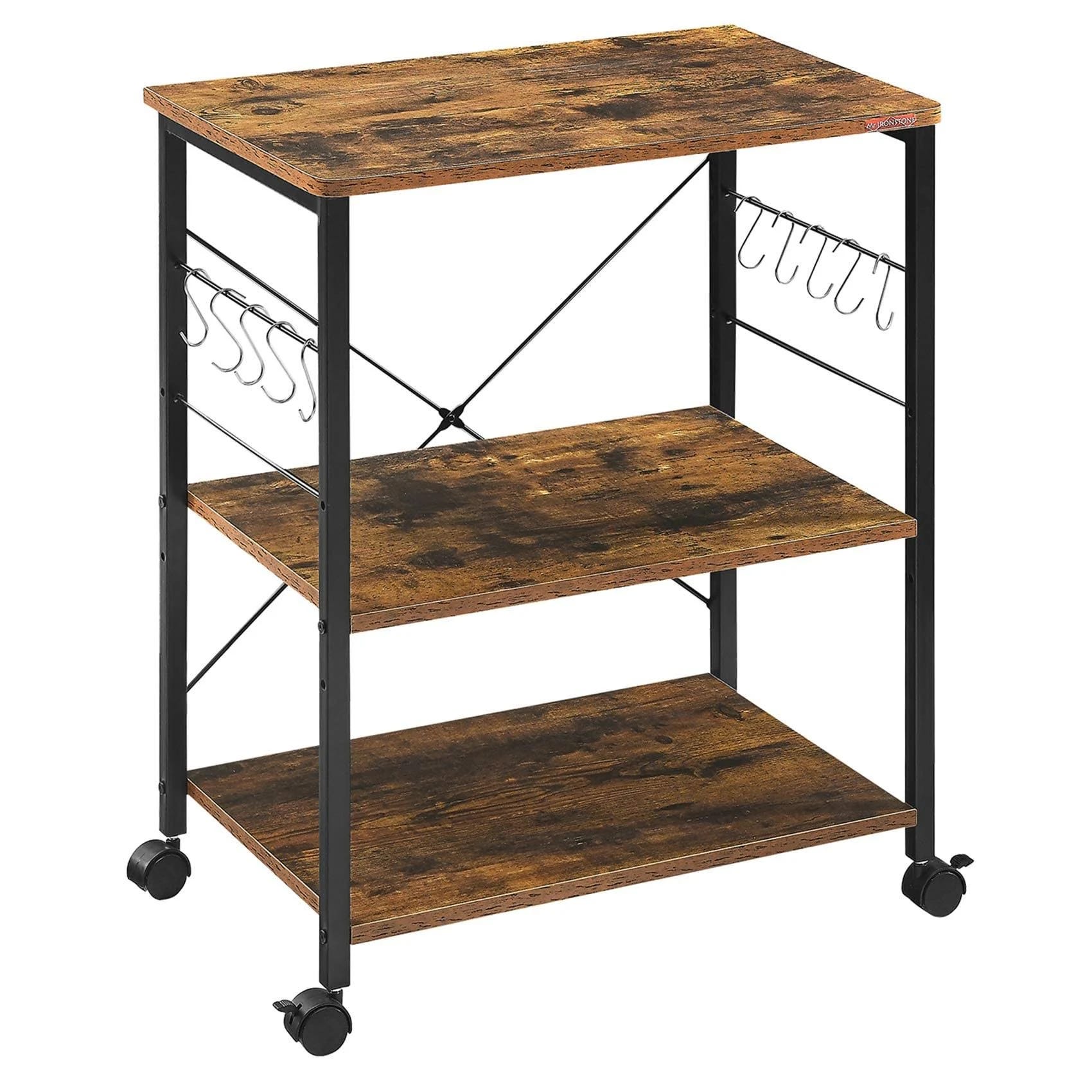 Modern 3-Tier Microwave Storage Cart with S-Hooks for Kitchen Appliances | Image