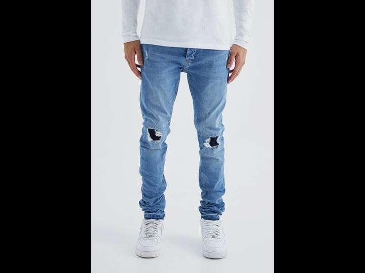 mens-skinny-stacked-distressed-ripped-let-down-hem-jean-blue-1