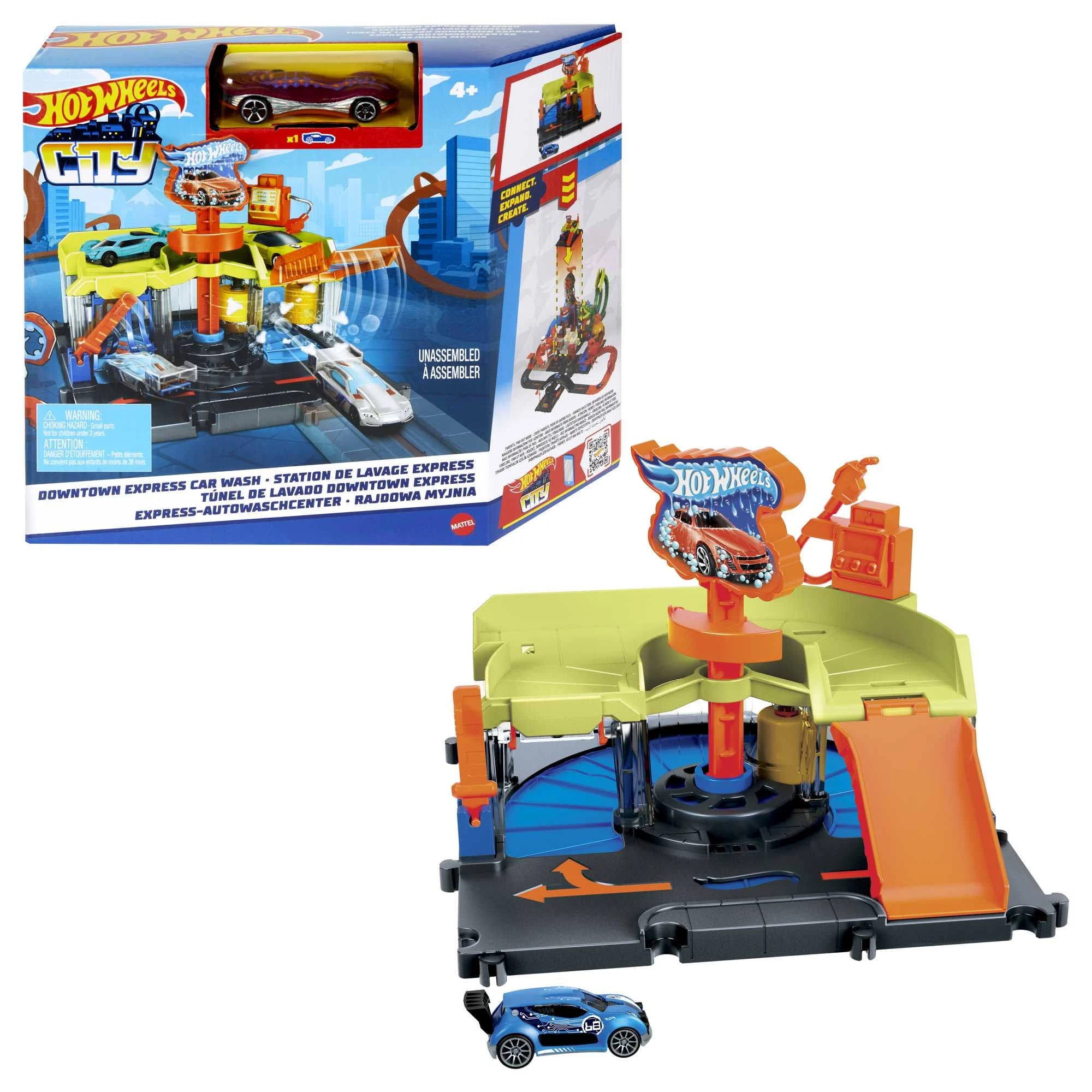 Hot Wheels Downtown Express Car Wash Playset for Kids | Image