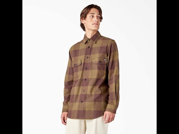 dickies-mens-long-sleeve-flannel-shirt-dark-olive-buffalo-plaid-size-3xl-wl657-1