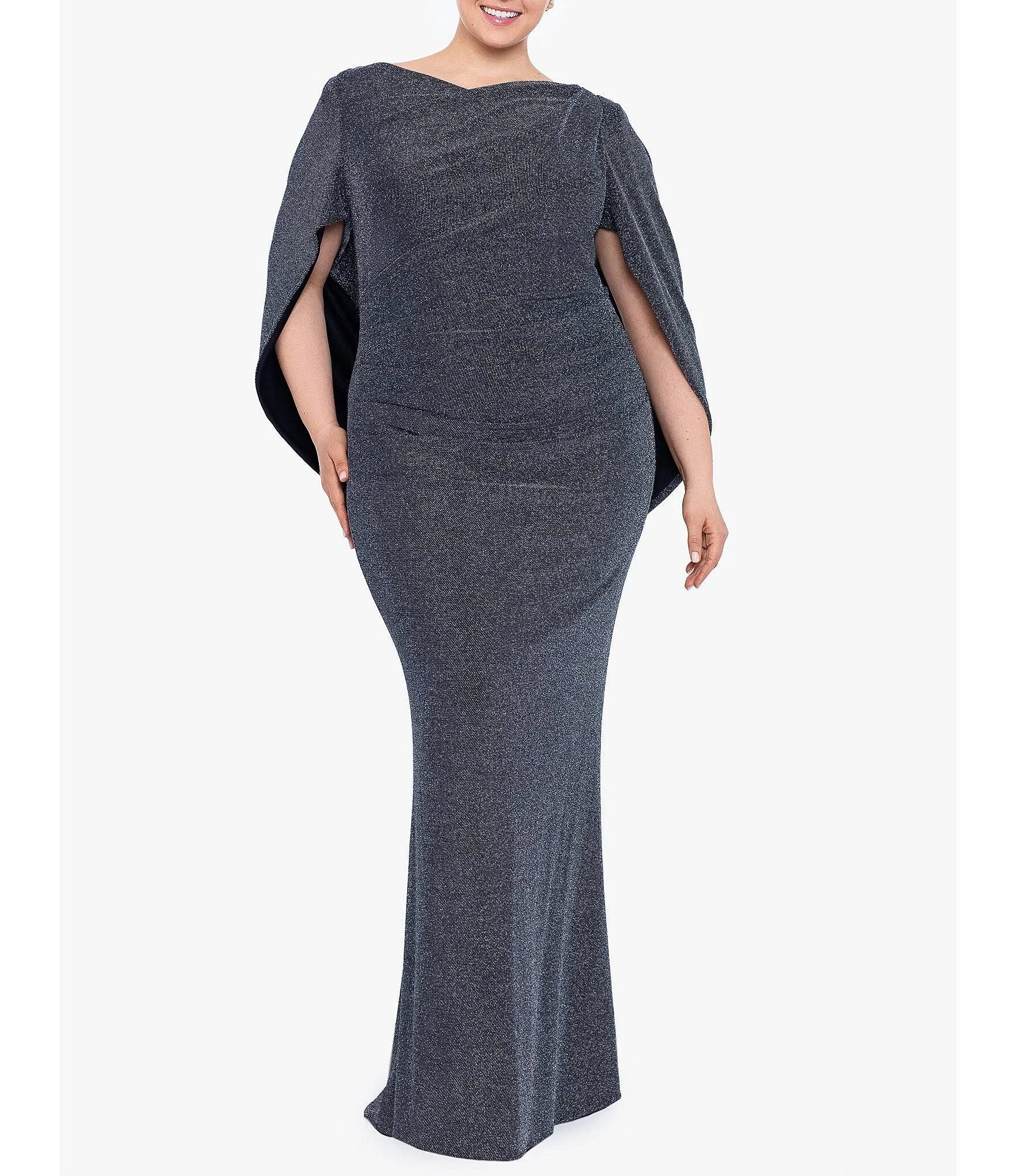 Shimmering Metallic Plus Size Gown with Capelet | Image