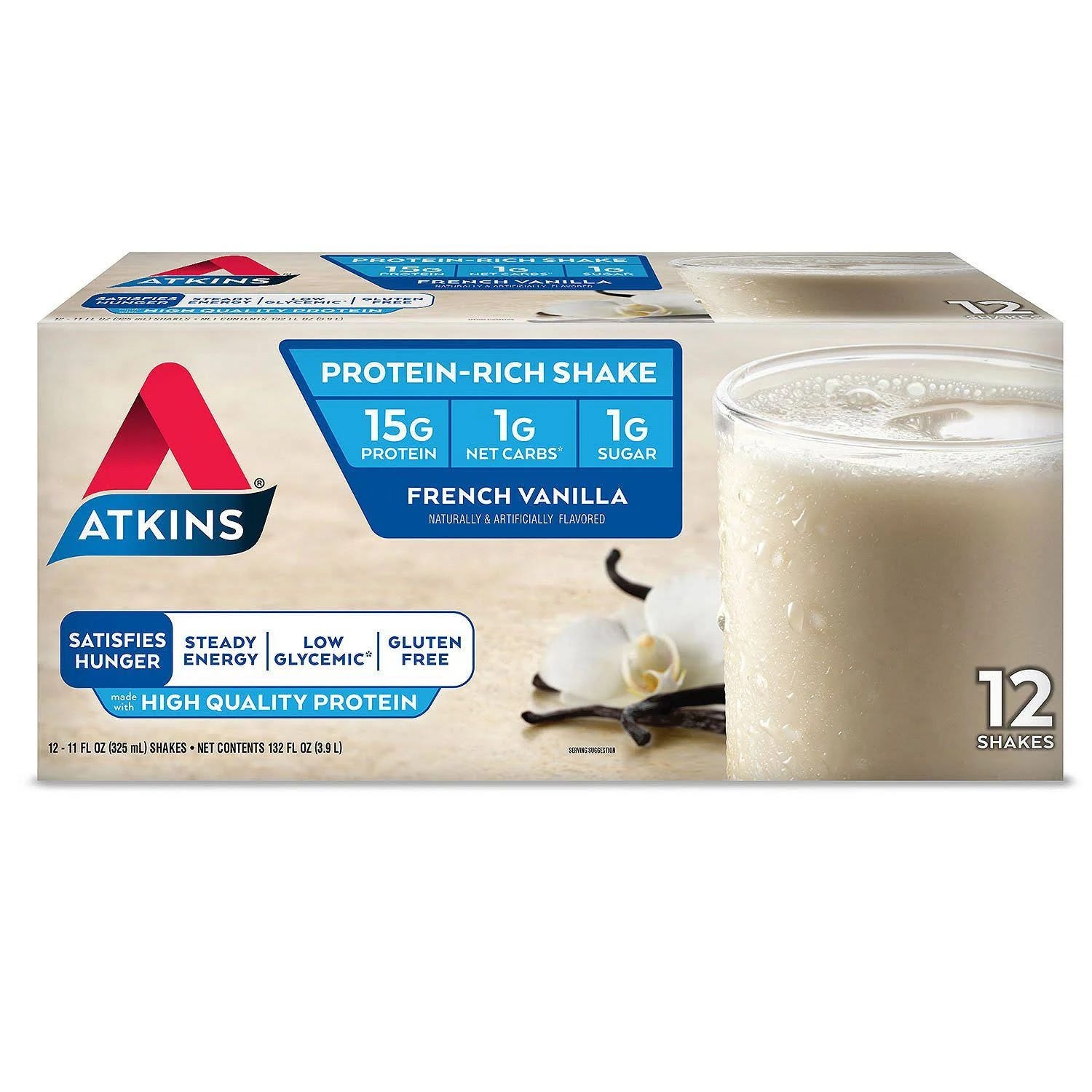 Atkins Keto-Friendly Creamy Vanilla Protein Shakes Box (15 count) | Image