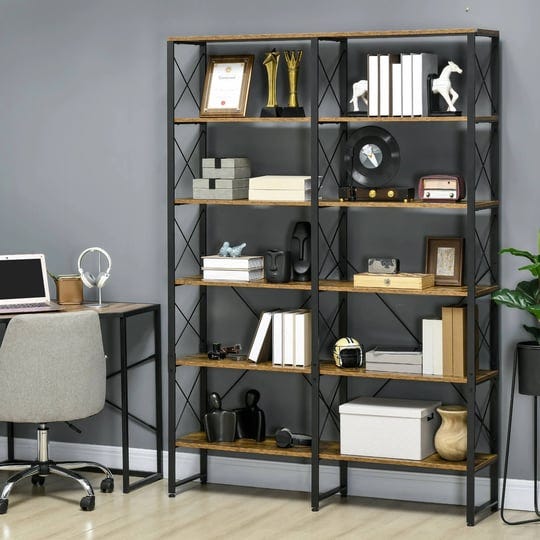 homcom-5-tier-bookshelf-with-steel-frame-bookcase-with-adjustable-foot-pads-for-living-room-home-off-1