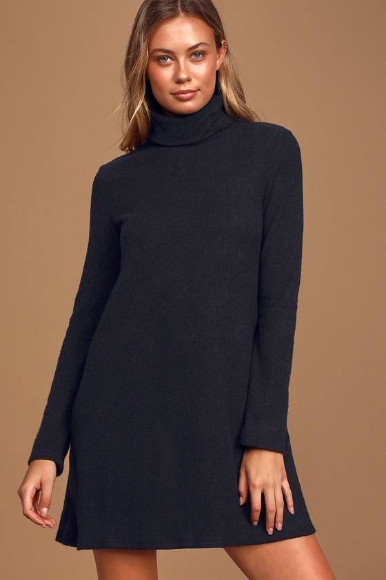 Elegant Black Turtleneck Sweater Dress for Chic Comfort | Image