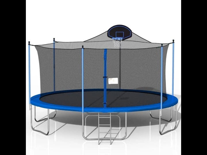 16-ft-blue-trampoline-with-enclosures-and-board-1