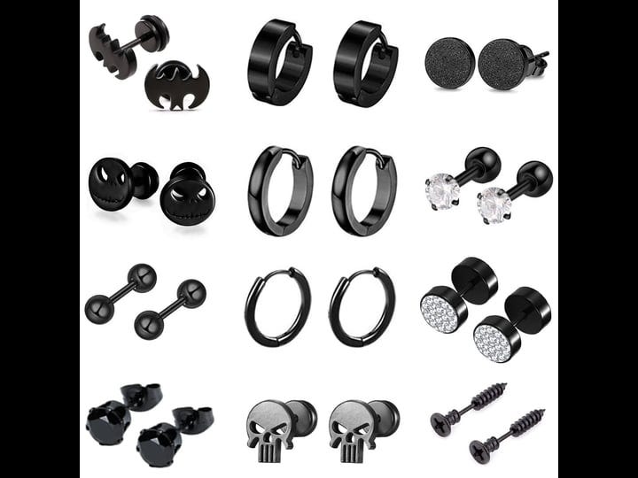 hdhdfdn-12-pairs-earrings-for-men-punk-mens-stainless-steel-black-cool-flatback-screw-skull-suit-bla-1