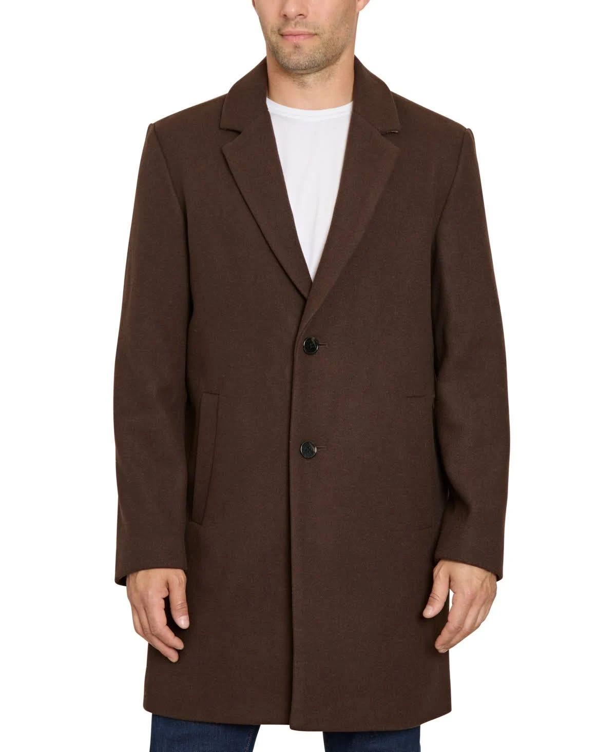Sam Edelman Men's Chocolate Brown Single-Breasted Wool Coat | Image