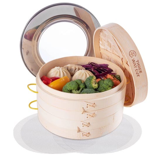 three-way-cut-bamboo-steamer-10-inch-2-tier-wooden-basket-with-handle-ring-adapter-reusable-silicone-1
