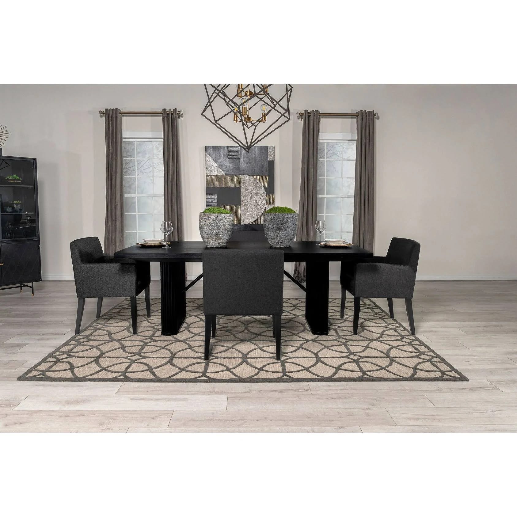 Coaster Catherine Dining Table Set: Charcoal Grey and Black Double Pedestal Style | Image