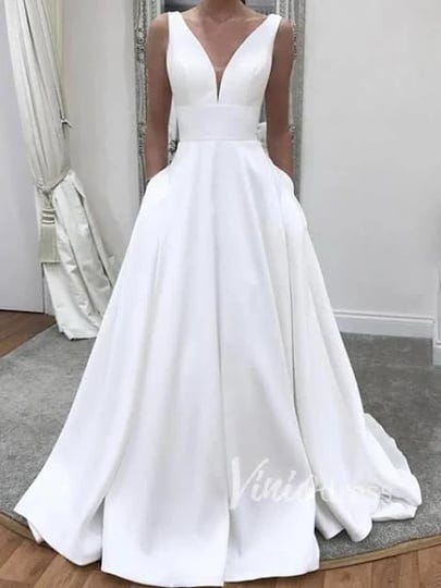 viniodress-v-neck-simple-wedding-dresses-with-pockets-vw1180-ivory-custom-size-1