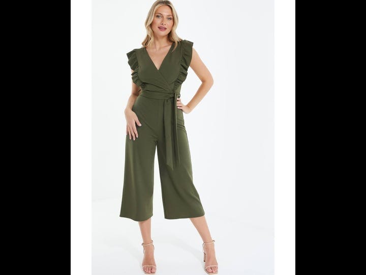 quiz-frill-detail-culotte-jumpsuit-khaki-green-5