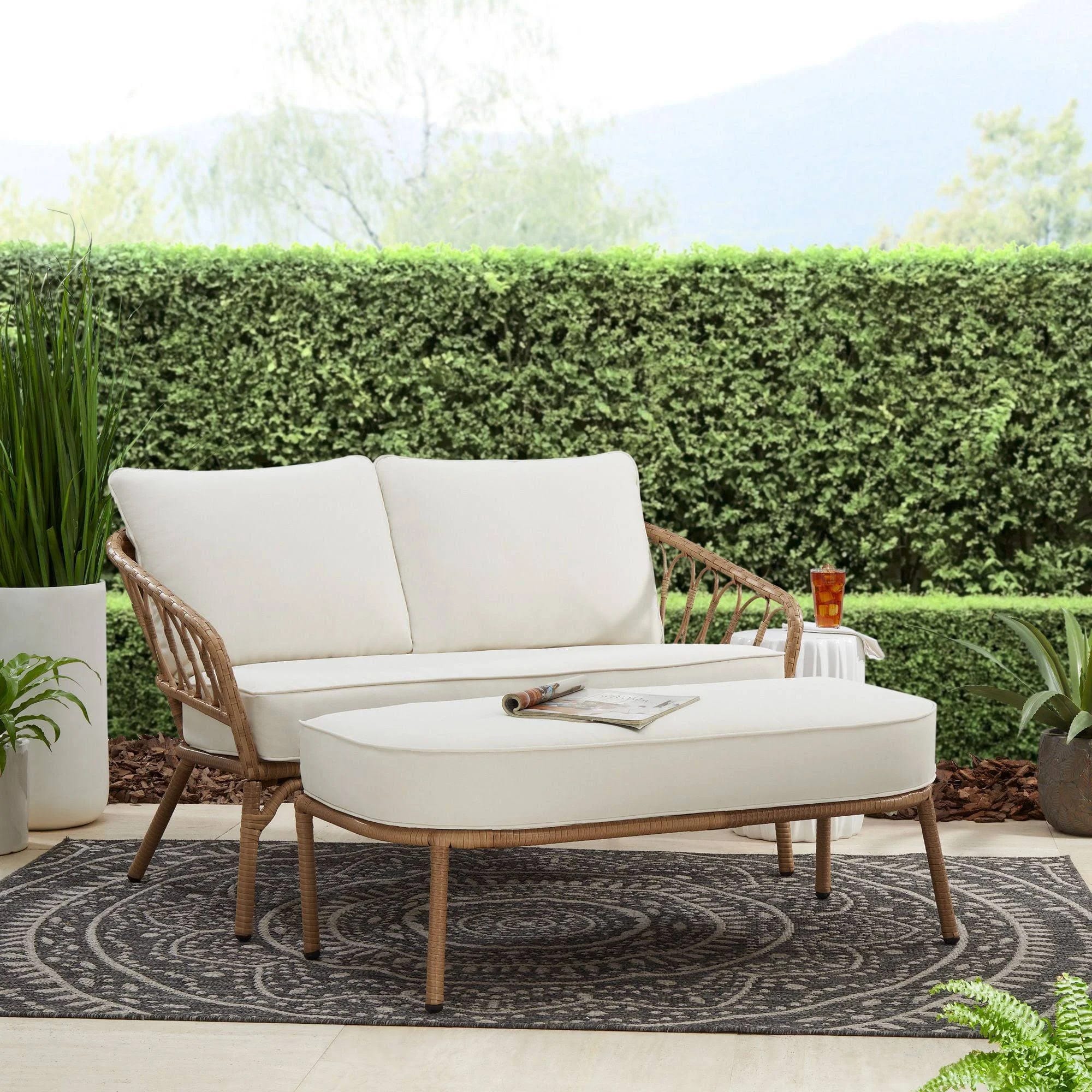 Better Homes & Gardens All-Weather Wicker Sage Loveseat and Ottoman Set | Image