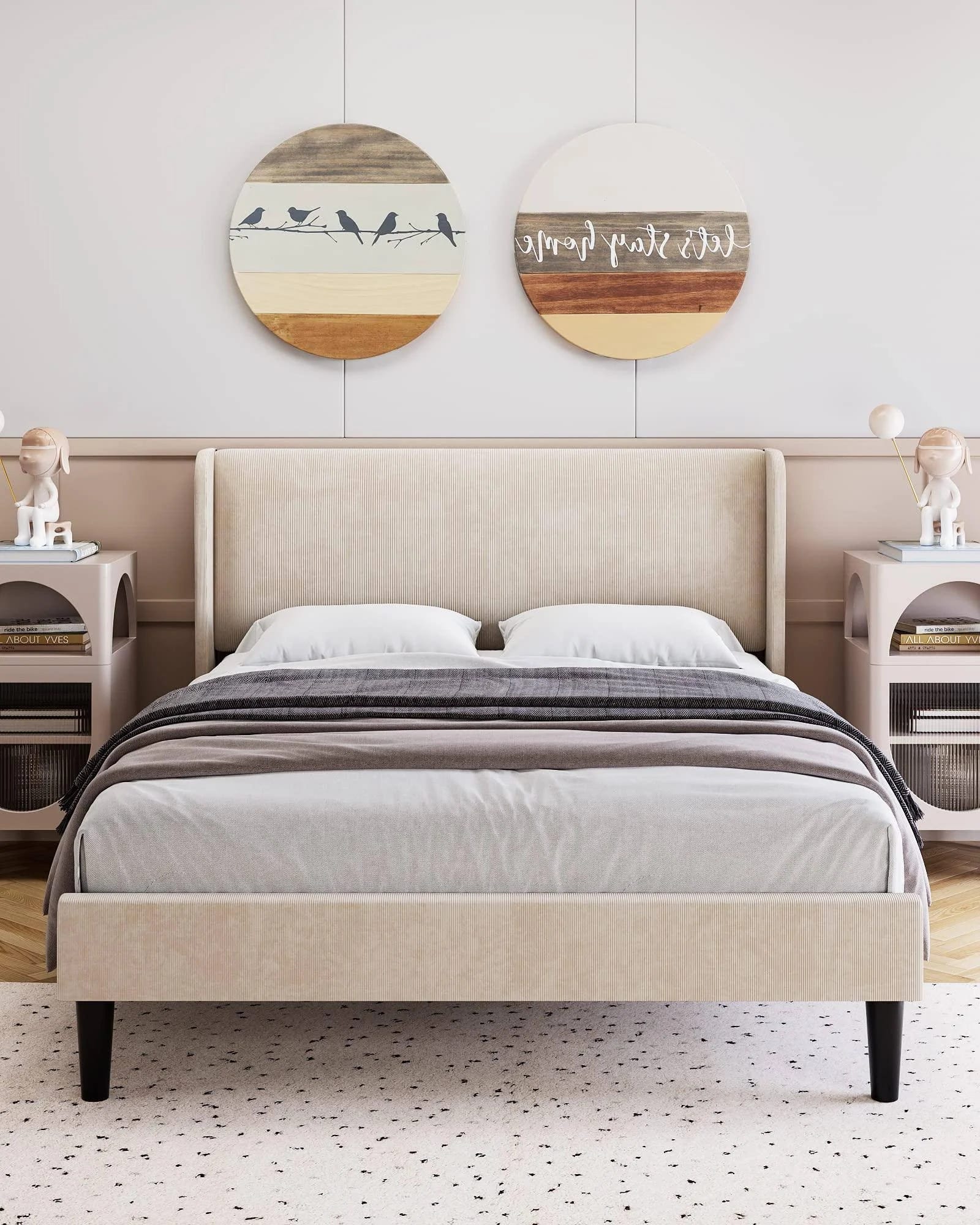 Luxurious Upholstered Bed Frame with Adjustable Headboard and Storage | Image
