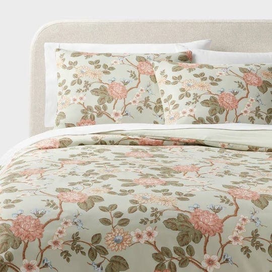 king-trad-floral-print-duvet-and-sham-set-light-sage-green-light-pink-white-threshold-1