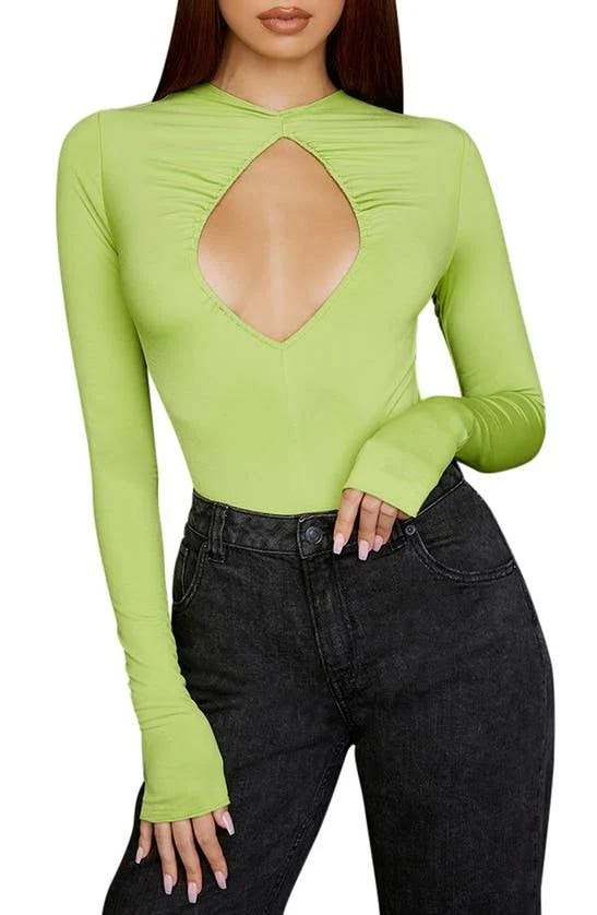Lime Green Cutout Bodysuit for Women | Image