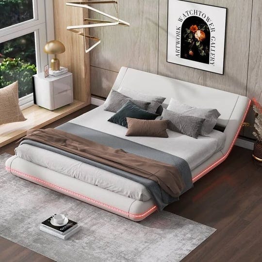 queen-size-low-profile-bed-with-sloped-headboard-upholstery-platform-bed-frame-white-1