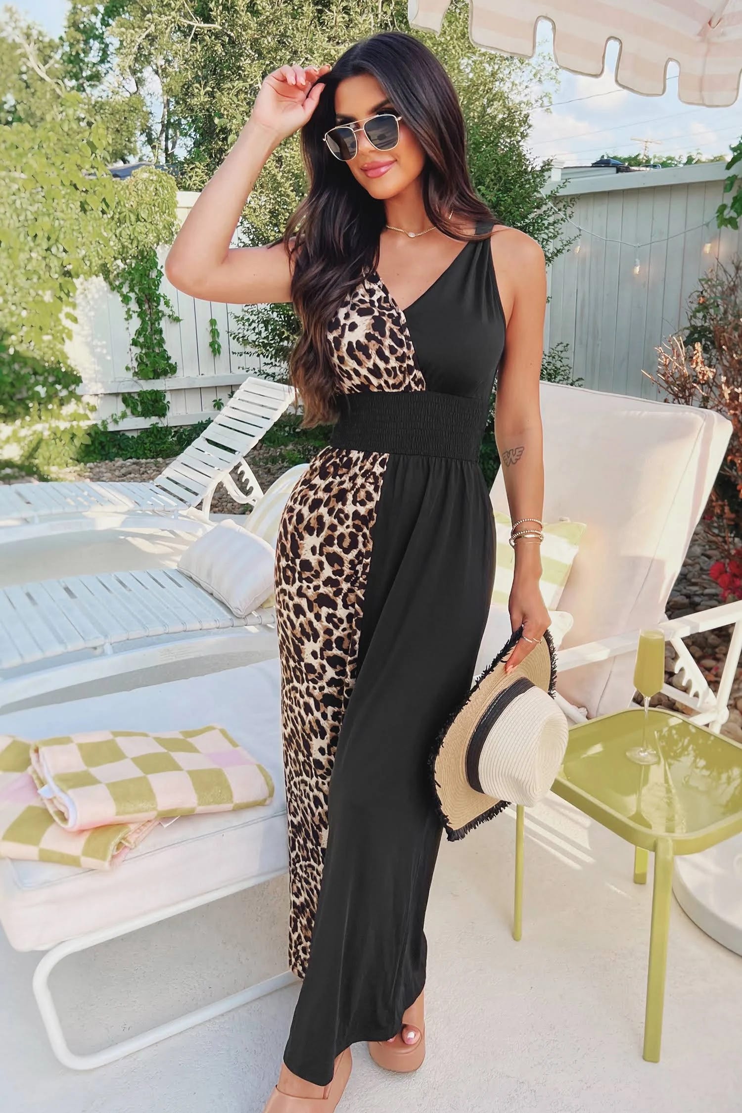 Vibrant Leopard Print Maxi Dress with V-neckline and Knotted Straps | Image