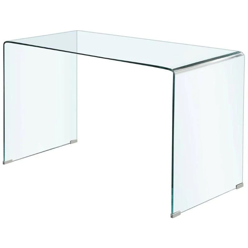 Modern Clear Glass Writing Desk with Chrome Finish | Image