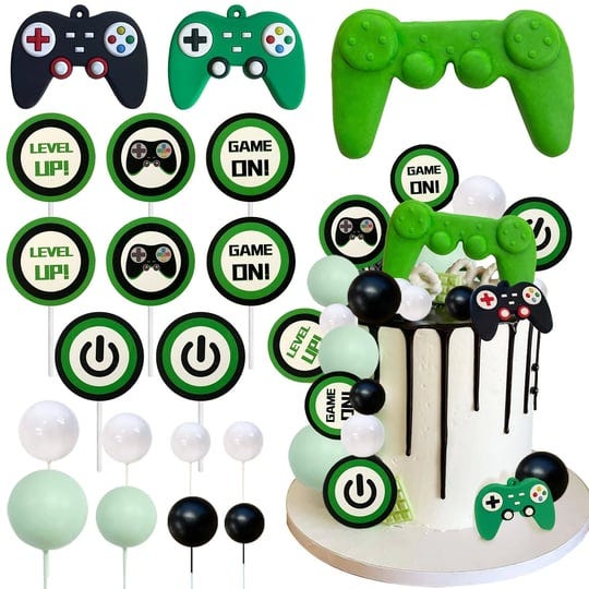 tosparty-19-pcs-video-game-themes-cake-toppers-game-controllers-cake-decorations-gaming-party-decora-1