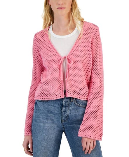 hooked-up-by-iot-juniors-pointelle-tie-front-cardigan-agave-pink-size-s-1