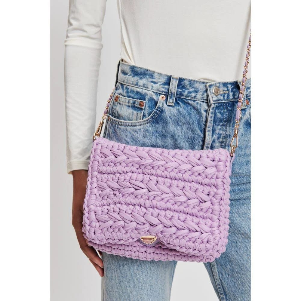 Lavender Woven Crossbody Purse with Push Lock Closure | Image