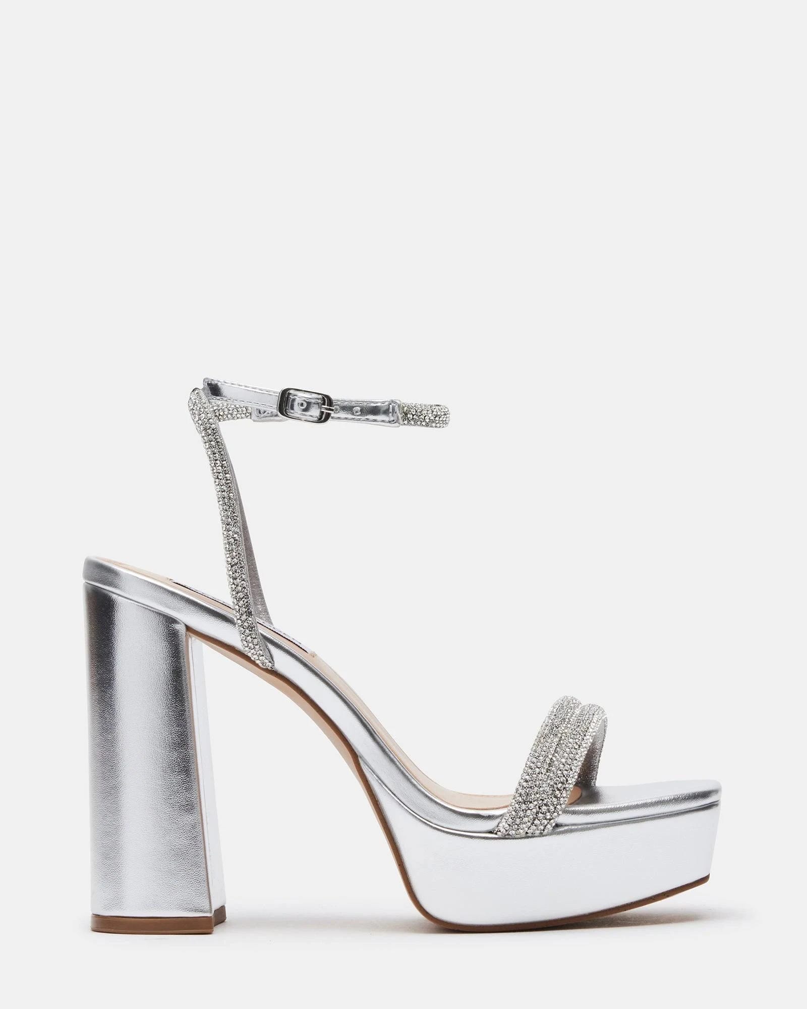 Steve Madden Metallic Rhinestone Strap Platform High Heel Sandals | Image