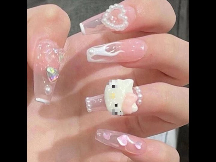 nail-apparel-y2k-long-coffin-cute-kawaii-press-on-nails-3d-cartoon-hot-pink-rabbite-black-pink-daisy-1