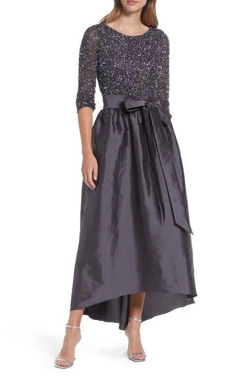 Grey Beaded A-Line Taffeta Gown | Image