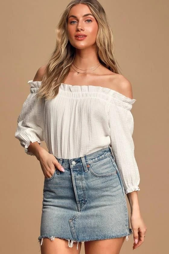 Lulus Sweet One White Off-The-Shoulder Top - X-Small, 100% Cotton | Image