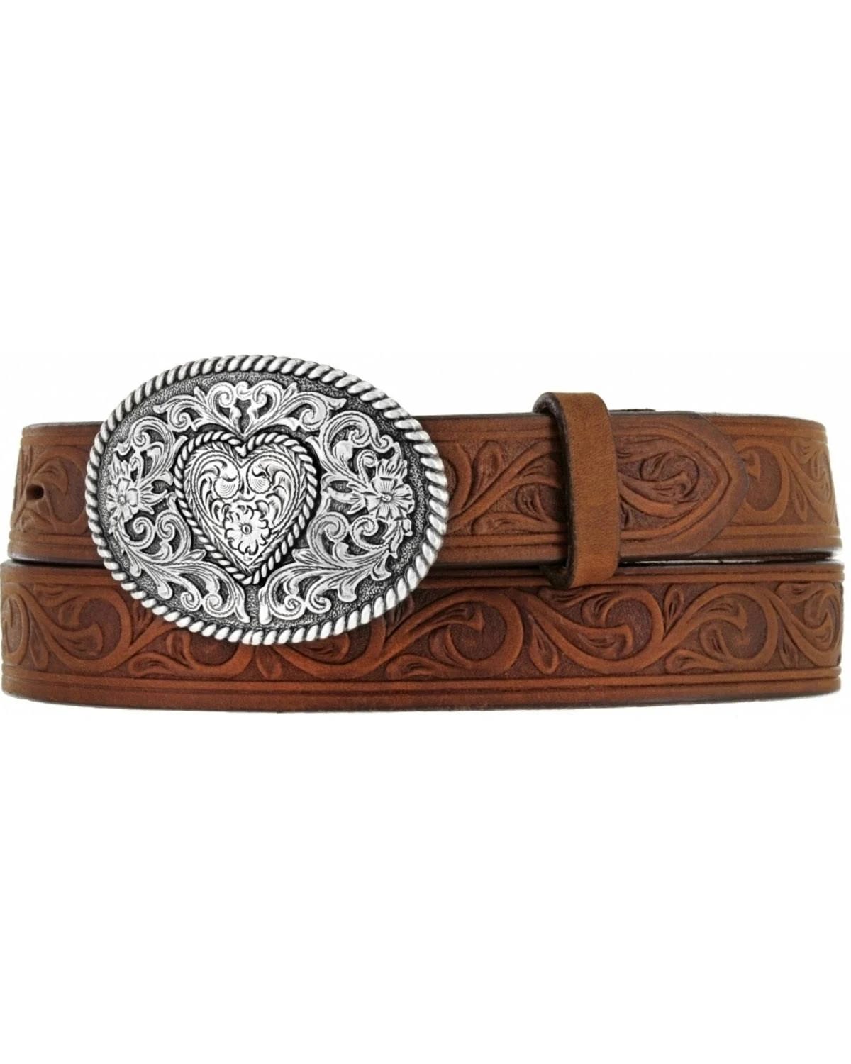 Genuine Leather Girls Cowgirl Belt with Western Scroll Design | Image