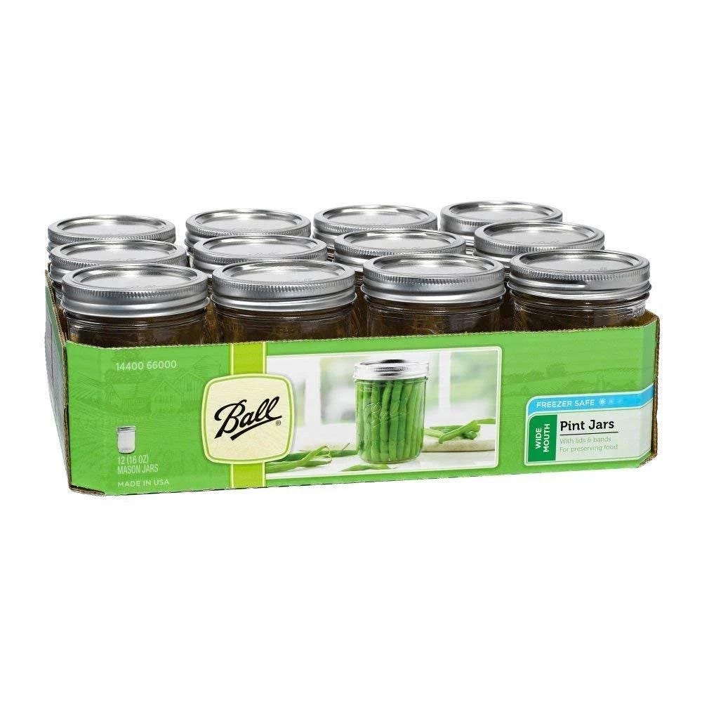 Retro 16oz Pint Mason Jars with Included Dishwasher-Safe Bands and Lids for Fruit Canning | Image