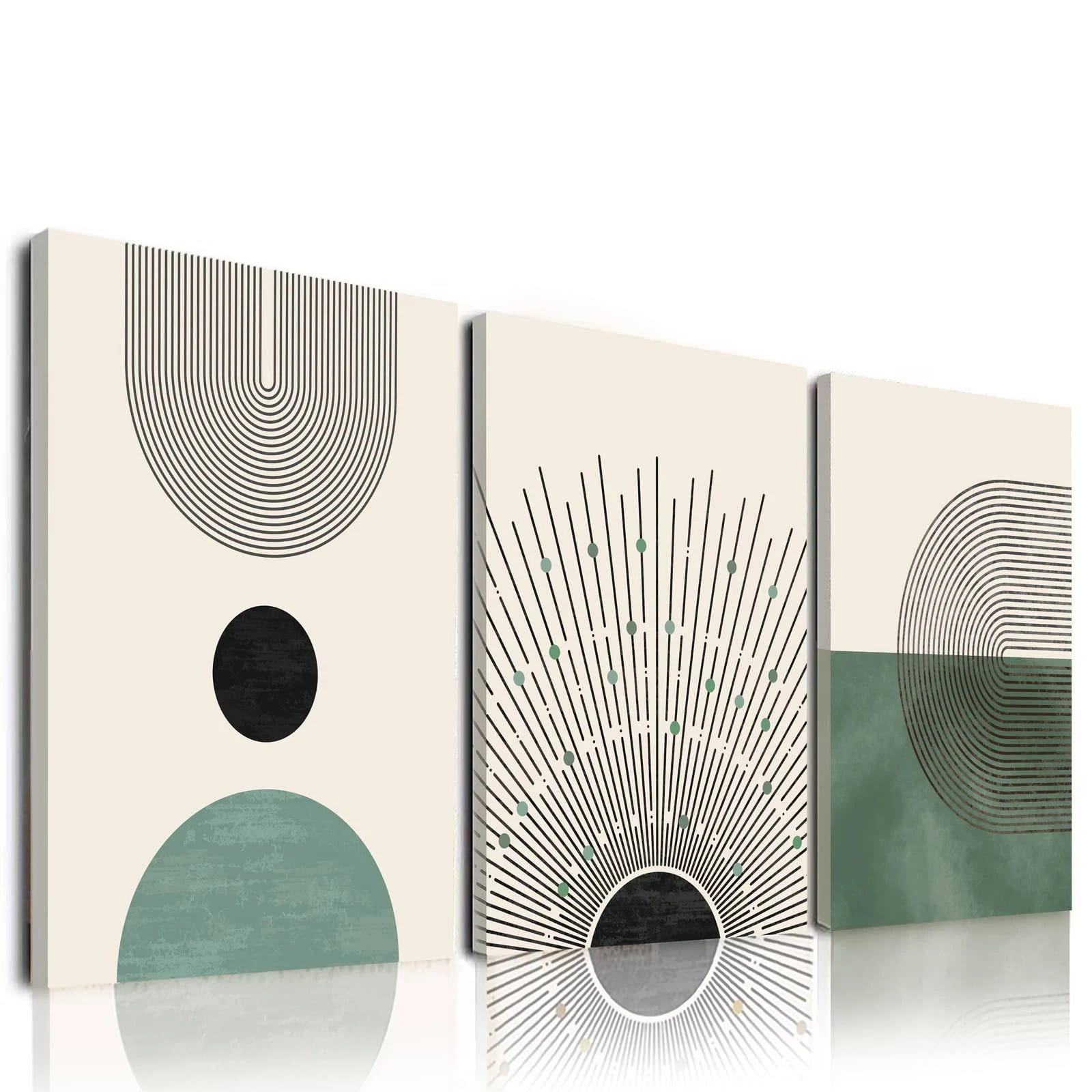 Modern Boho Wall Canvas Art Set in Sage Green | Image