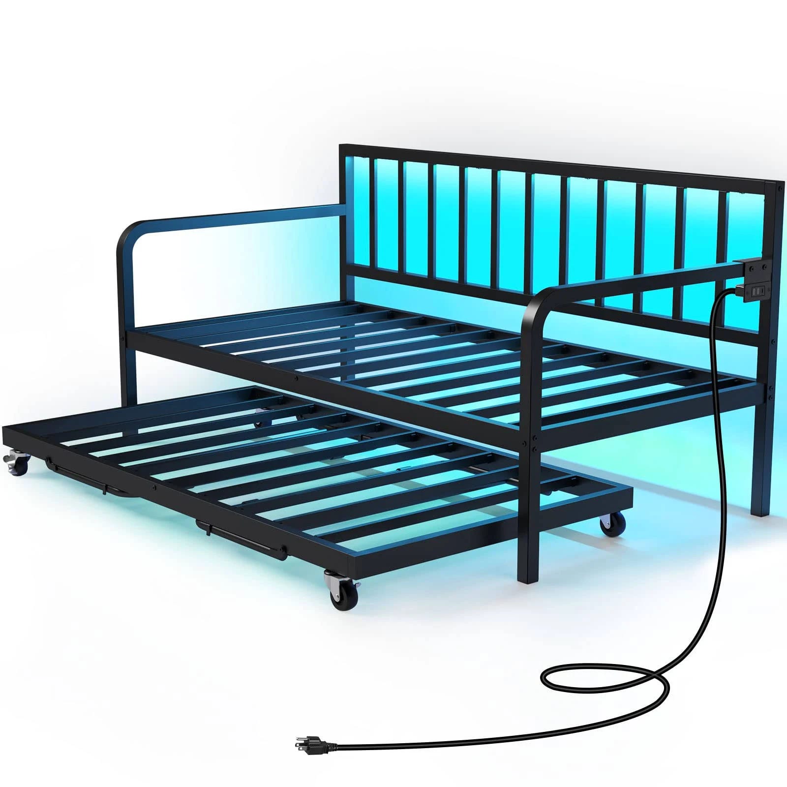 Adjustable Height Twin Daybed with LED Lights and Charging Station | Image