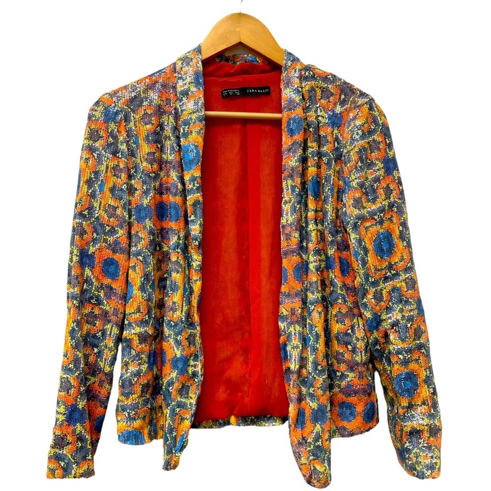 Zara Sequin Blazer - Stunning Orange Party Jacket Size M | Image