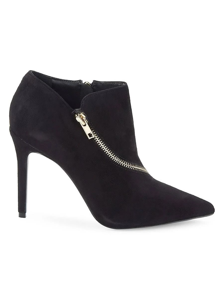 Elegant Saks Fifth Avenue Women's Ankle High Heel Boots in Black Suede | Image