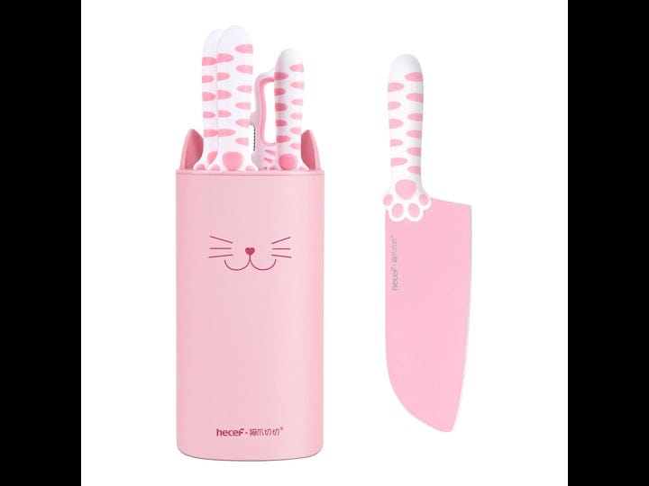 hecef-cute-kitchen-knife-set-with-detachable-block-cat-claw-pink-sharp-chopping-cleaver-and-scissors-1