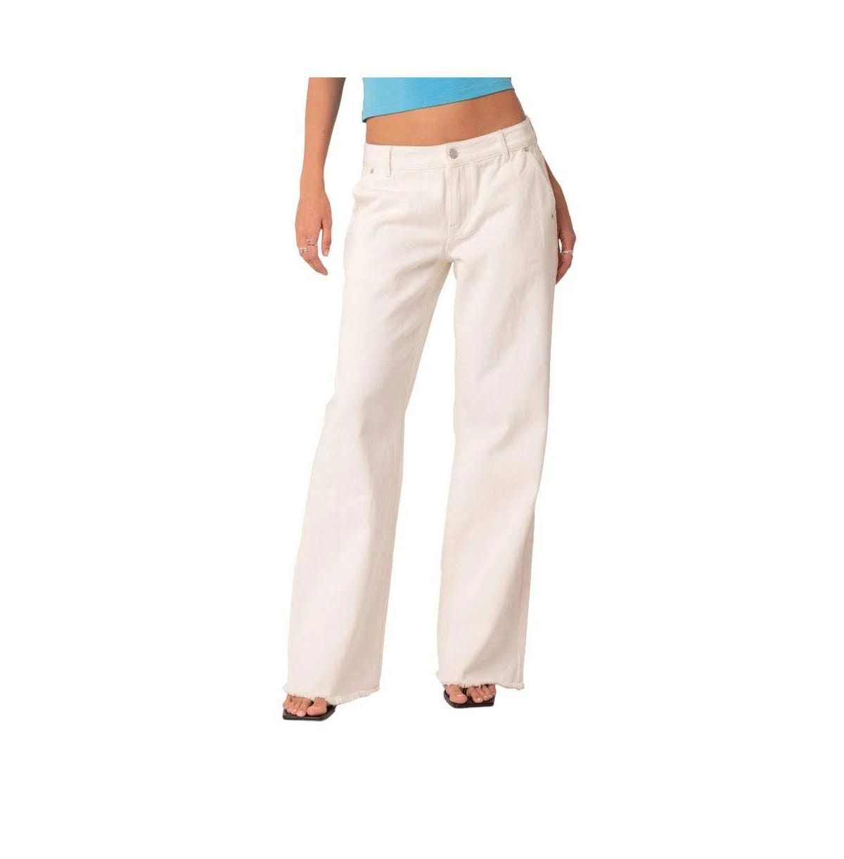 Effortless Chic: White Low-Rise Wide-Leg Jeans for Women | Image