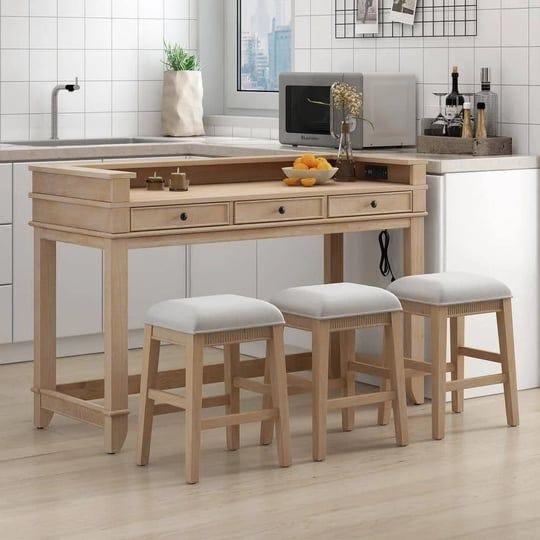 4-piece-natural-wood-wash-dining-bar-table-set-with-drawers-usb-charging-station-and-3-upholstered-s-1