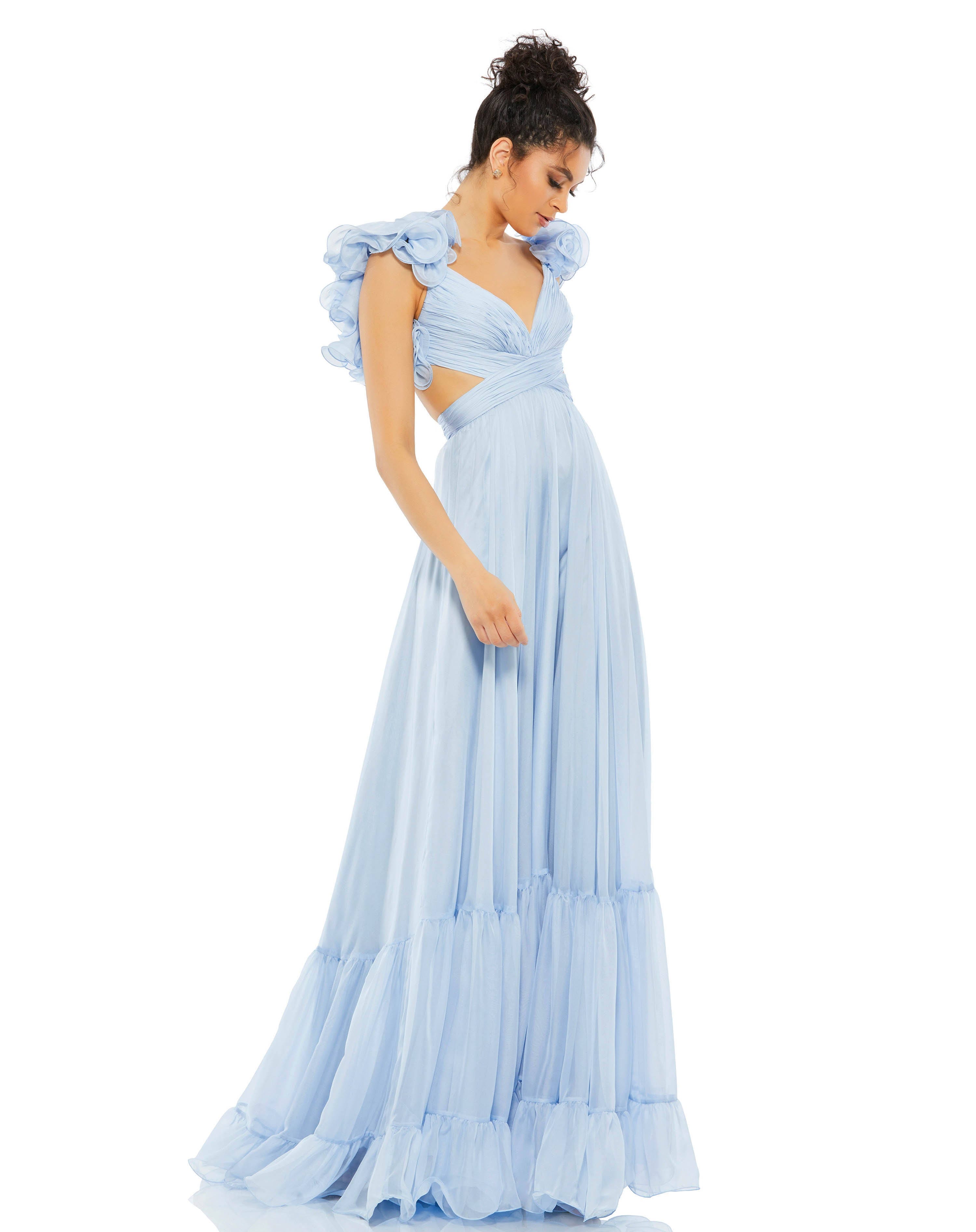 Chiffon Powder Blue Gown with V-Neck and Side Cutouts | Image