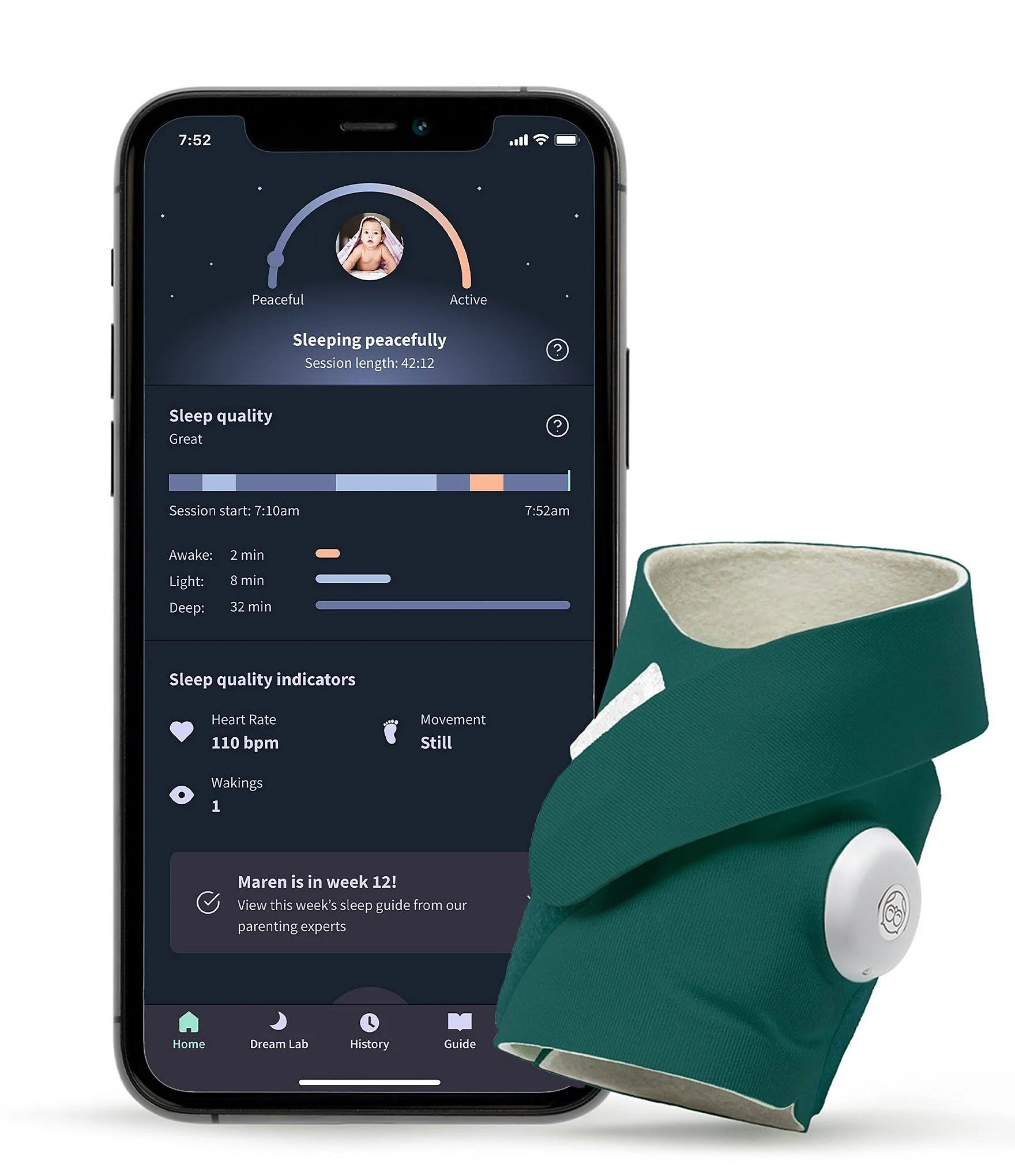 Owlet Dream Sock Smart Baby Monitor - Deep Sea Green and Expert Sleep Coaching | Image