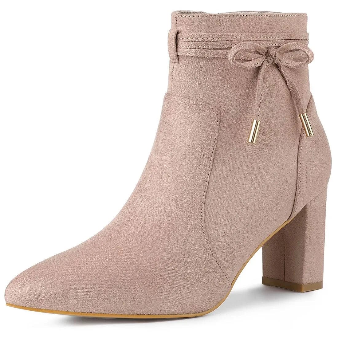 Chic Pointed Toe Ankle Boot with Bow Decor | Image