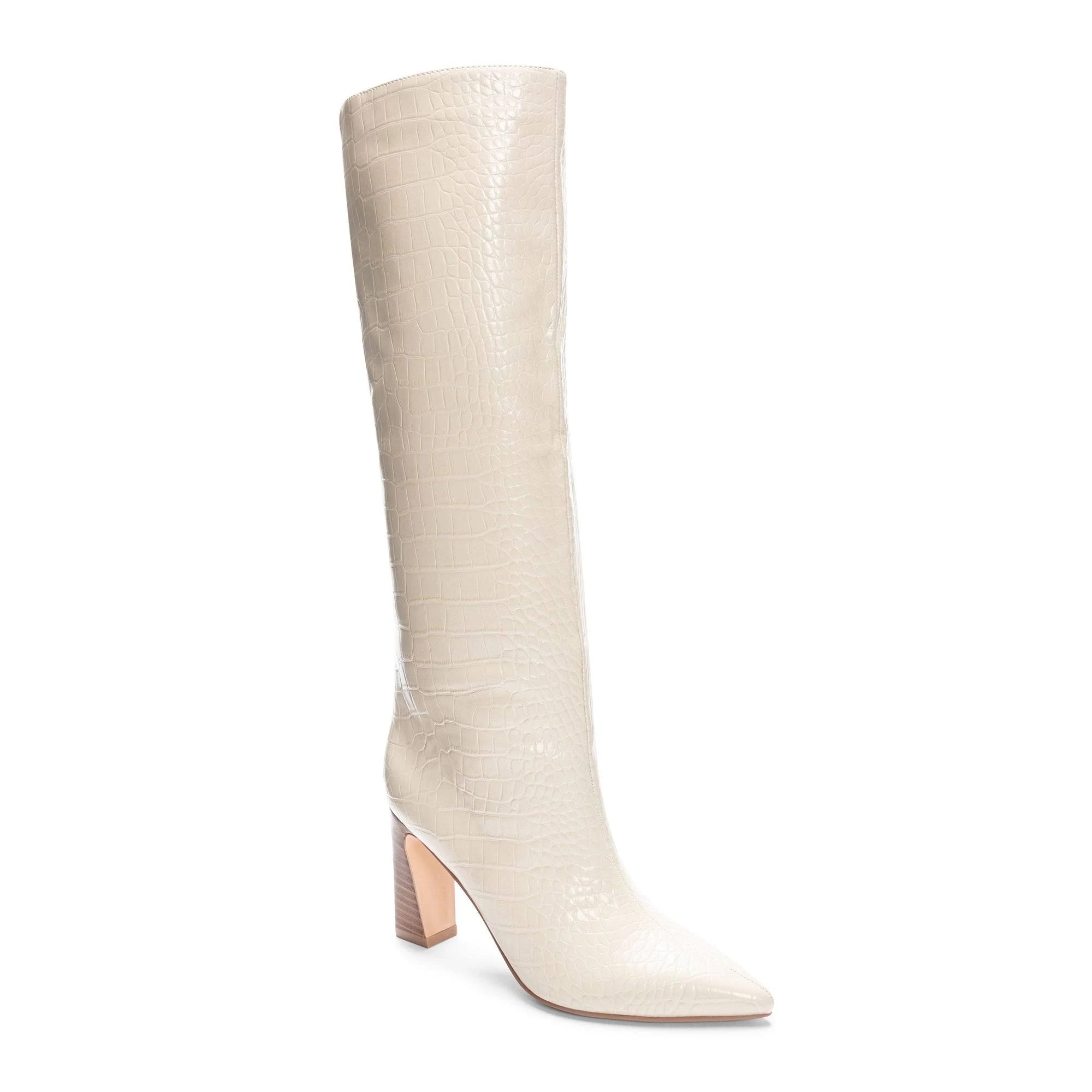 Affordable Croco Embossed Cream Knee High Boots | Image